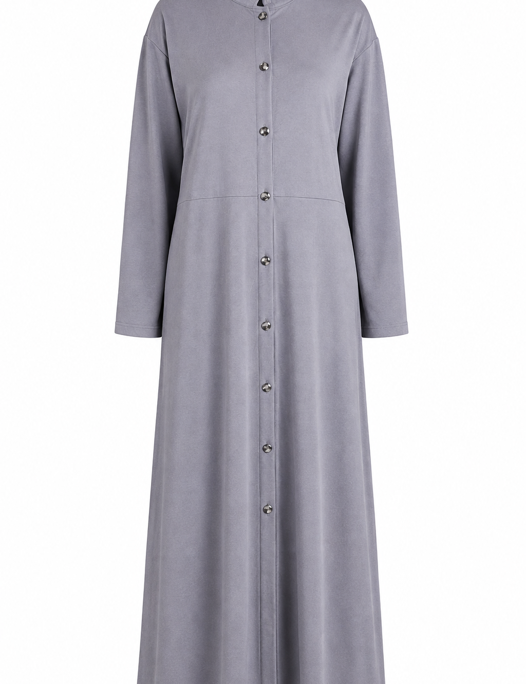  Farnham women’s grey long button-front dress in UK XL. Stylish long sleeves, modest design, versatile everyday wear, and no pockets.