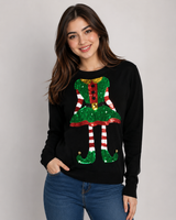 Fashion Union Women’s Black Christmas Elf Sequin Jumper