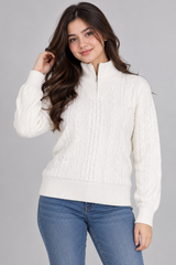 Fat Face Women’s Cream Cable Knit Half-Zip Sweater
