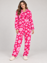 Feel Fabulous Women Pink Snowflake Hooded Fleece Onesie