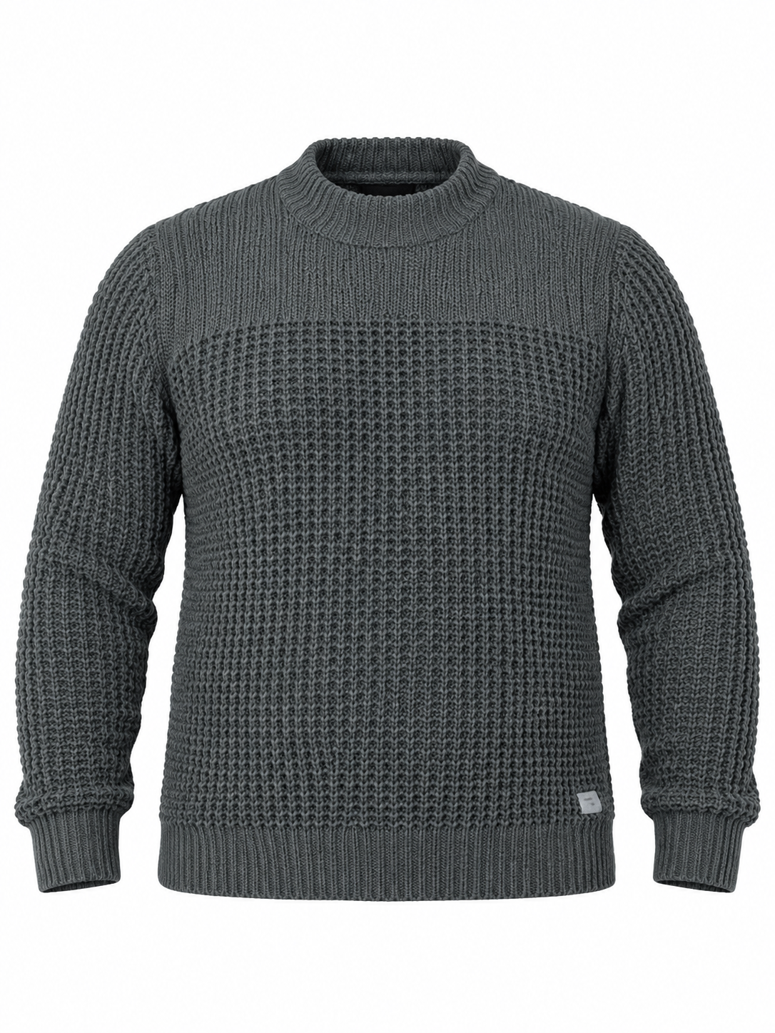 FIRETRAP Men's Charcoal Grey Waffle Knit Jumper in UK 3XL. Stylish textured winter sweater with ribbed cuffs and a comfortable smart-casual fit.