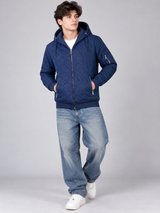 Firetrap Men's Navy Blue Diamond Quilted Hooded Zip-Up Jacket