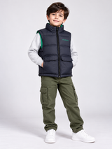 FORENA Boys Navy Blue Puffer Gilet Jacket with Green Lining