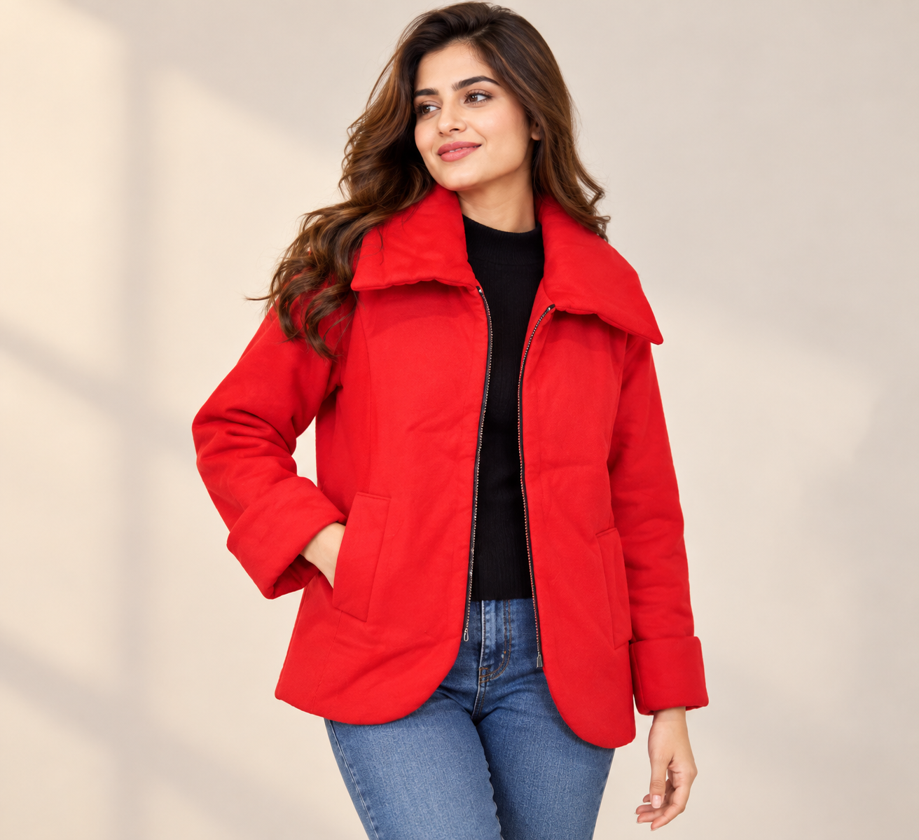  French Connection women’s red coat in UK Size 6. Stylish wide collar, long sleeves, front pockets and elegant fit. 4-star rated women’s outerwear.
