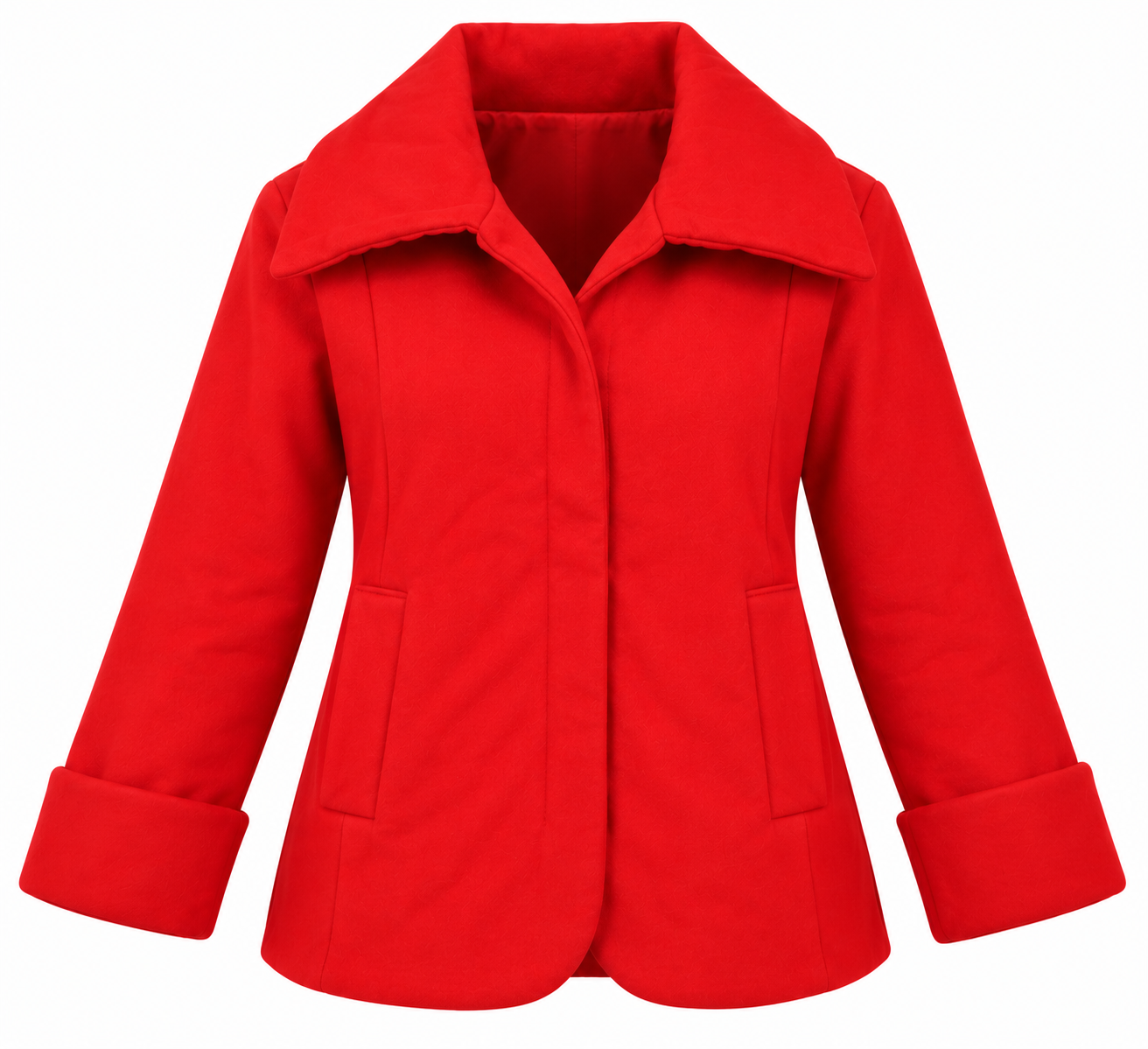  French Connection women’s red coat in UK Size 6. Stylish wide collar, long sleeves, front pockets and elegant fit. 4-star rated women’s outerwear.