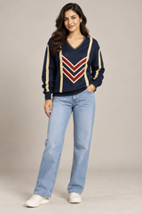 GABICCI women  Navy Chevron V-Neck Knit Jumper