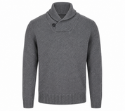 GAP men's grey knit sweater in UK Size S. Features a stylish shawl collar, button detail, long sleeves and ribbed trims. Perfect for casual and smart-casual winter outfits.