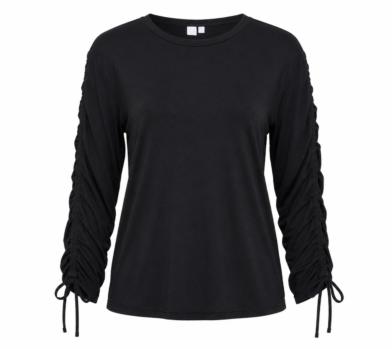  GAP Women’s Black Long Sleeve Top in UK Size L. Featuring stylish ruched sleeves and tie details, perfect for casual everyday and smart-casual outfits.