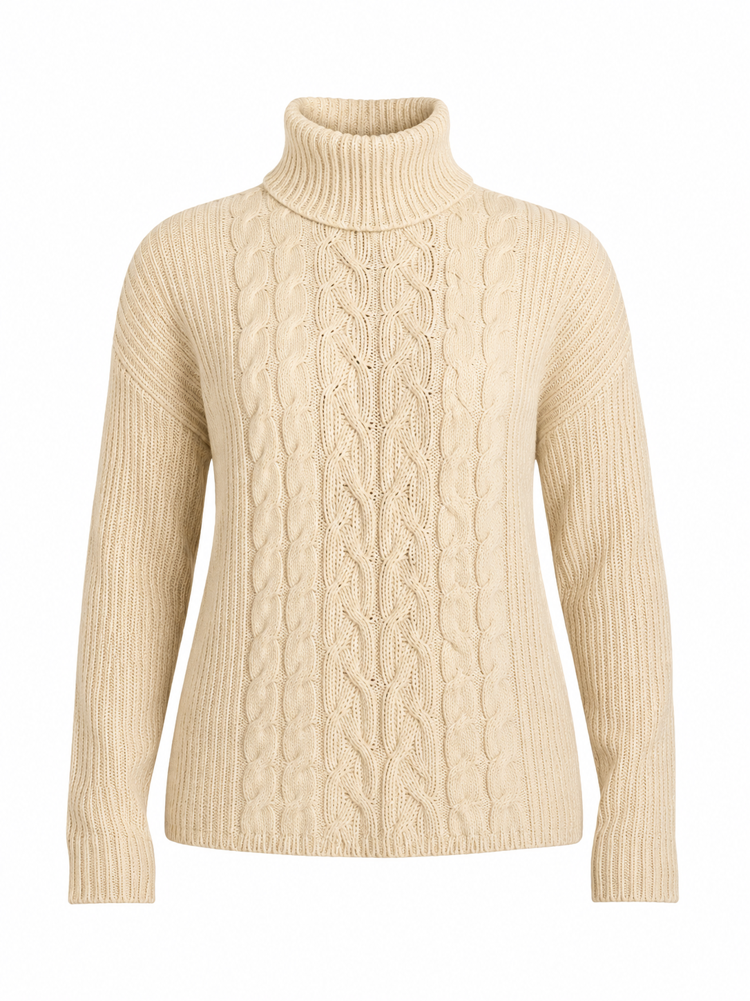  GAP women’s cream cable knit turtleneck sweater in UK size XS. Cozy long-sleeve design with timeless cable-knit texture, perfect for autumn and winter outfits.