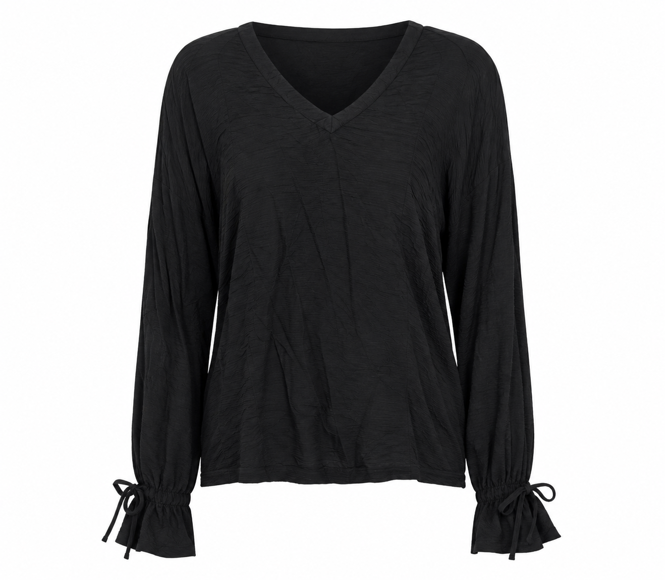  GAP women’s black textured V-neck blouse in UK size L. Stylish tie-cuff sleeves, relaxed fit, and versatile design for everyday wear.