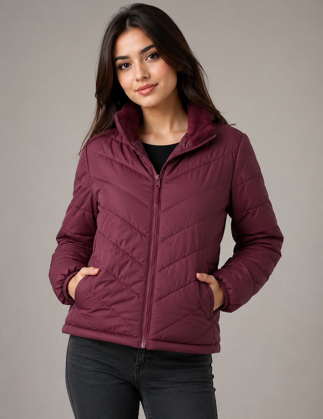  GAP Women's Burgundy Quilted Puffer Jacket from UK HandPicked. Lightweight, warm, and stylish with a quilted design and full zip closure. Perfect for autumn and winter everyday wear.