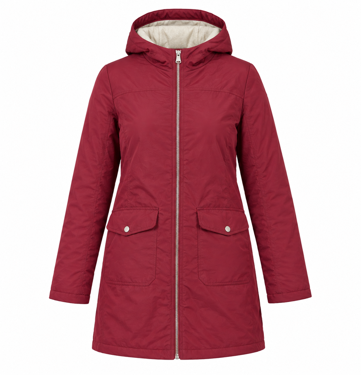  Gelert women’s burgundy padded parka coat in UK 16. Features a cosy hood, full zip fastening, long sleeves and practical front pockets.