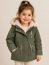 George Baby Girls Olive Green Faux Fur Hooded Winter Parka Jacket