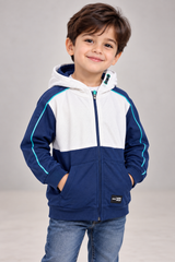 George Boys Navy & White Hooded Zip Jacket