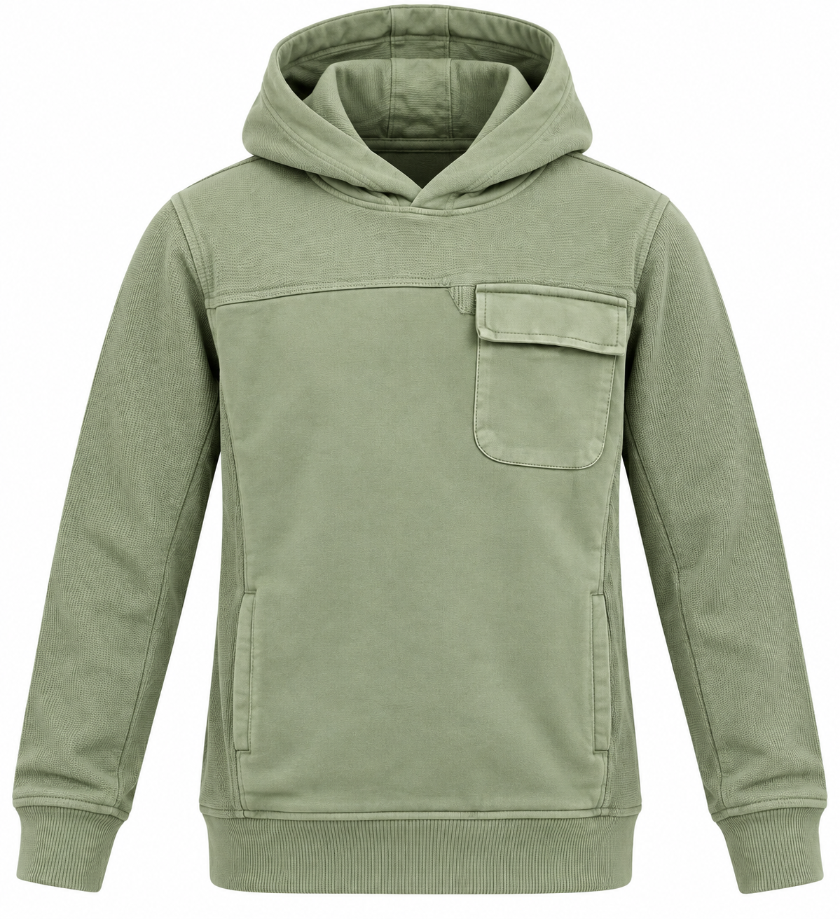  George Boys Sage Green Utility Hoodie in UK Size 10–11 Years. Stylish hooded design with chest pocket, long sleeves and ribbed trims.
