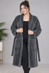 GEORGE Charcoal Grey Plush Dressing Gown Robe