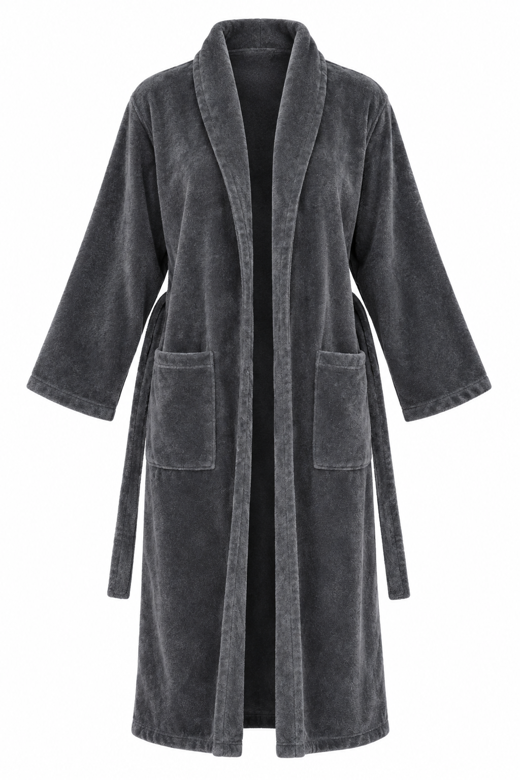 the GEORGE charcoal grey plush dressing gown in UK size 3XL. Features a soft-touch finish, shawl collar, matching tie belt and two front pockets.