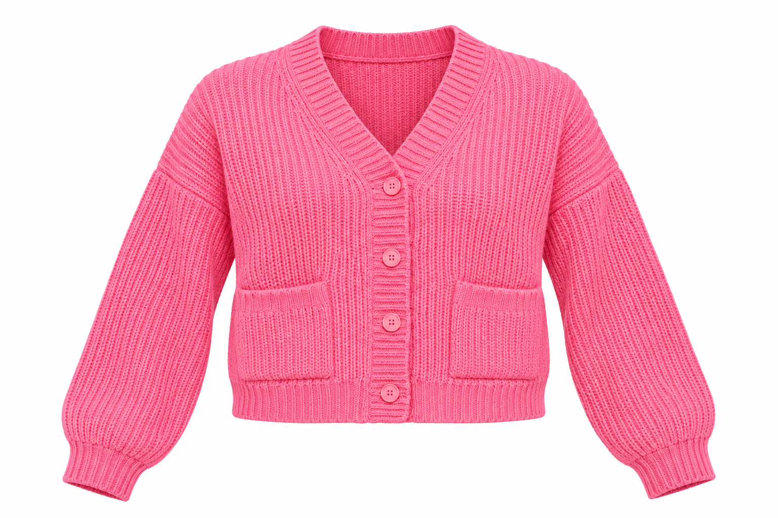  George girls pink cropped knitted cardigan in UK size 11-12 years. Features a V-neck, button front, long sleeves and patch pockets.