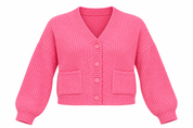  George girls pink cropped knitted cardigan in UK size 11-12 years. Features a V-neck, button front, long sleeves and patch pockets.