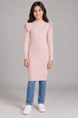 George Girl Pink Ribbed Frill Neck Knit Dress