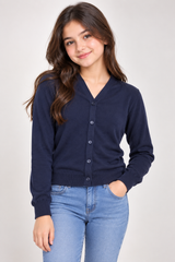 GEORGE Girls Navy Blue V-Neck Button Cardigan