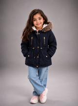 George Girls Navy Faux Fur Hooded Parka Jacket