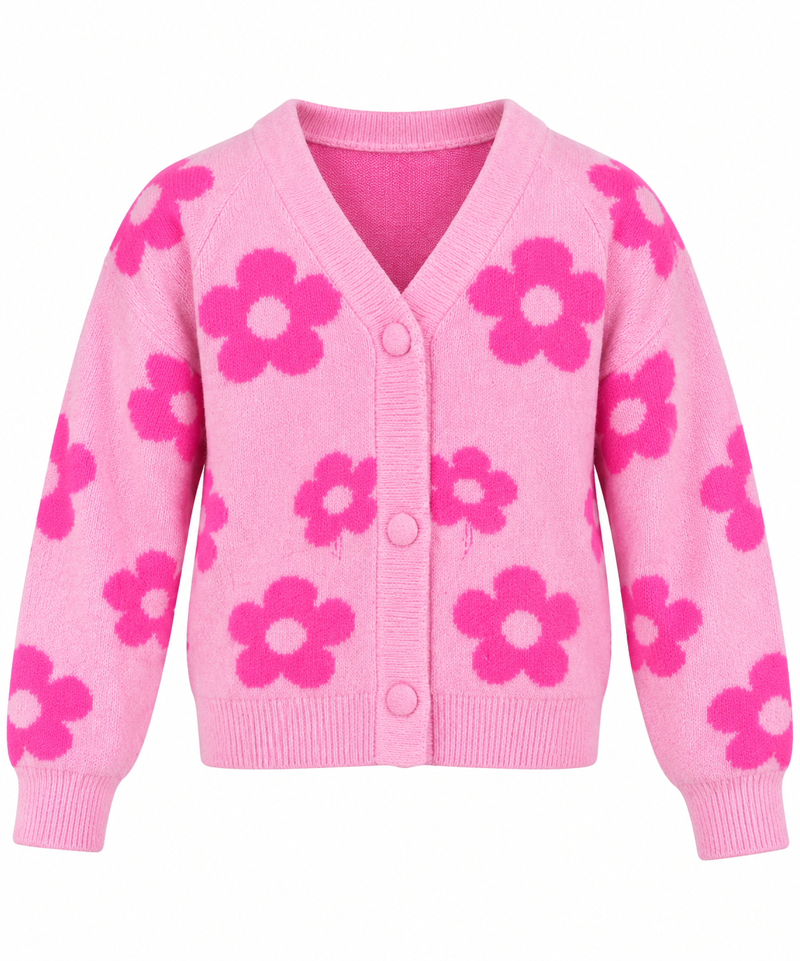  George Girls Pink Floral Knitted Cardigan in UK Size 6–7 Years. Soft, cosy V-neck button-up cardigan with cute flower prints for everyday wear.
