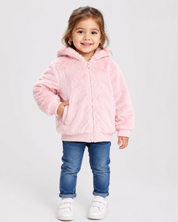  George girls' pink fluffy hooded jacket in UK 2-3 years. Soft, cozy and stylish zip-up jacket, perfect for everyday wear and cooler days.