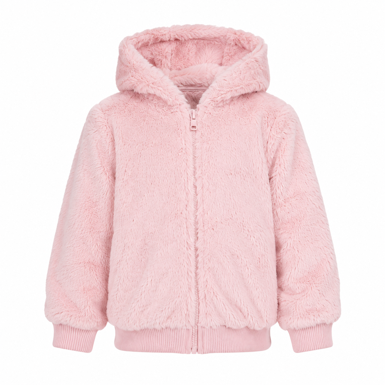  George girls' pink fluffy hooded jacket in UK 2-3 years. Soft, cozy and stylish zip-up jacket, perfect for everyday wear and cooler days.