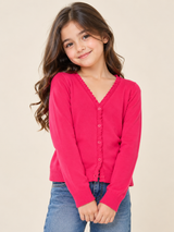 George Girls Pink Ruffle V-Neck Button Cardigan