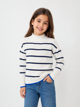 George Girls White & Navy Striped Ribbed Turtleneck Sweater