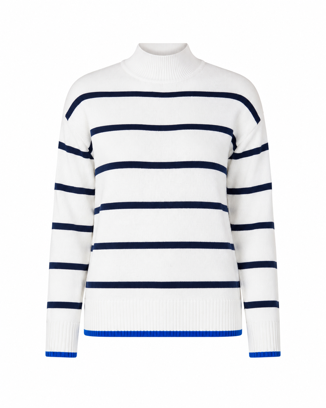  George Girls White & Navy Striped Turtleneck Sweater in UK Size S. Stylish ribbed knit design with blue trim, perfect for casual and everyday wear.