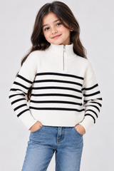 GEORGE Kids Black & White Striped Half-Zip Knitted Jumper