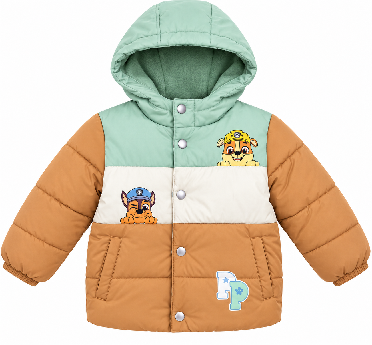  George kids hooded puffer jacket in UK size 1–2 years. Warm padded design with cute character details. Original UK customer return clothing.