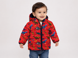 GEORGE Kids Red Dinosaur Print Puffer Jacket with Hood
