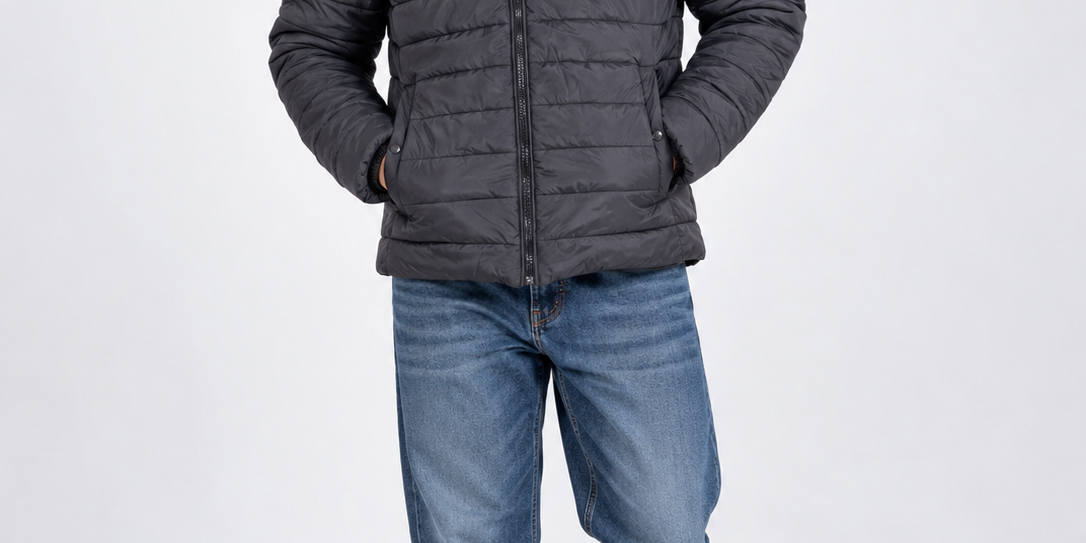 GEORGE Men's Black Quilted Hooded Puffer Jacket, UK Size M. Chest 19", length 24". Stylish padded winter jacket for casual everyday wear.