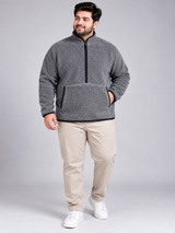 GEORGE Men Grey Sherpa Fleece Quarter Zip Pullover
