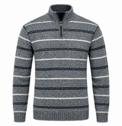 George Men's Grey Striped Half-Zip Knit Sweater in UK Size M. Classic long-sleeve design with ribbed details, perfect for casual and everyday winter wear.