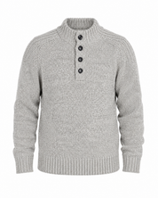 George men’s chunky knit jumper in grey brown, UK XL. Features a button neck, textured knit, long sleeves and ribbed cuffs. Ideal for autumn and winter.