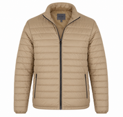 George Men's Beige Lightweight Quilted Puffer Jacket. Full zip, lightweight padded winter coat with zip pockets. Premium UK quality outerwear.