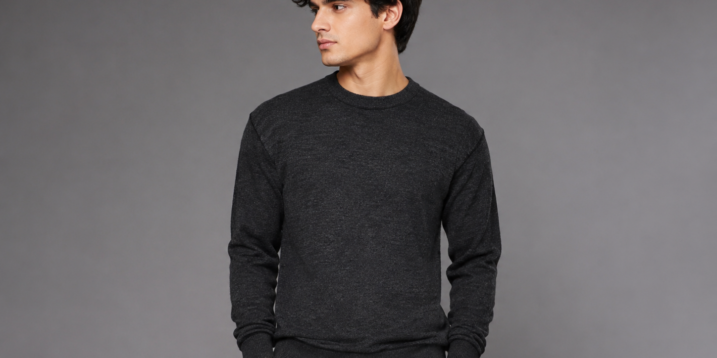   George men’s charcoal grey crew neck jumper, UK size L. Stylish long-sleeve knitted sweater with ribbed details, perfect for casual and smart-casual outfits.