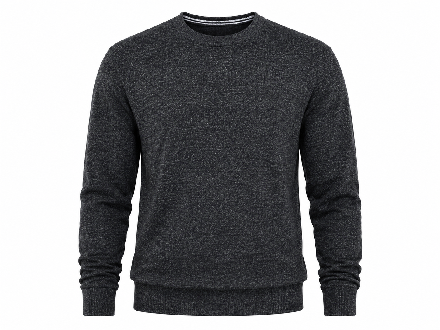   George men’s charcoal grey crew neck jumper, UK size L. Stylish long-sleeve knitted sweater with ribbed details, perfect for casual and smart-casual outfits.