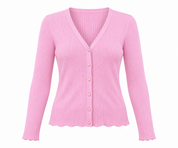   George pastel pink ribbed V-neck cardigan in UK Size S. A stylish button-front knit with long sleeves and a feminine wavy hem.
