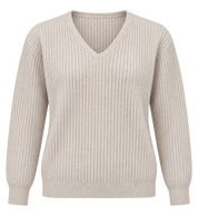  George women’s beige ribbed V-neck knit jumper in UK size S. Soft, stylish and perfect for casual, workwear and everyday layering.