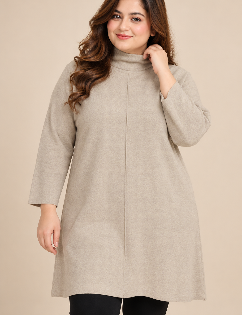 GEORGE women’s beige roll neck tunic dress in UK Size 3XL. Cosy long sleeves, relaxed plus-size fit and stylish longline design.