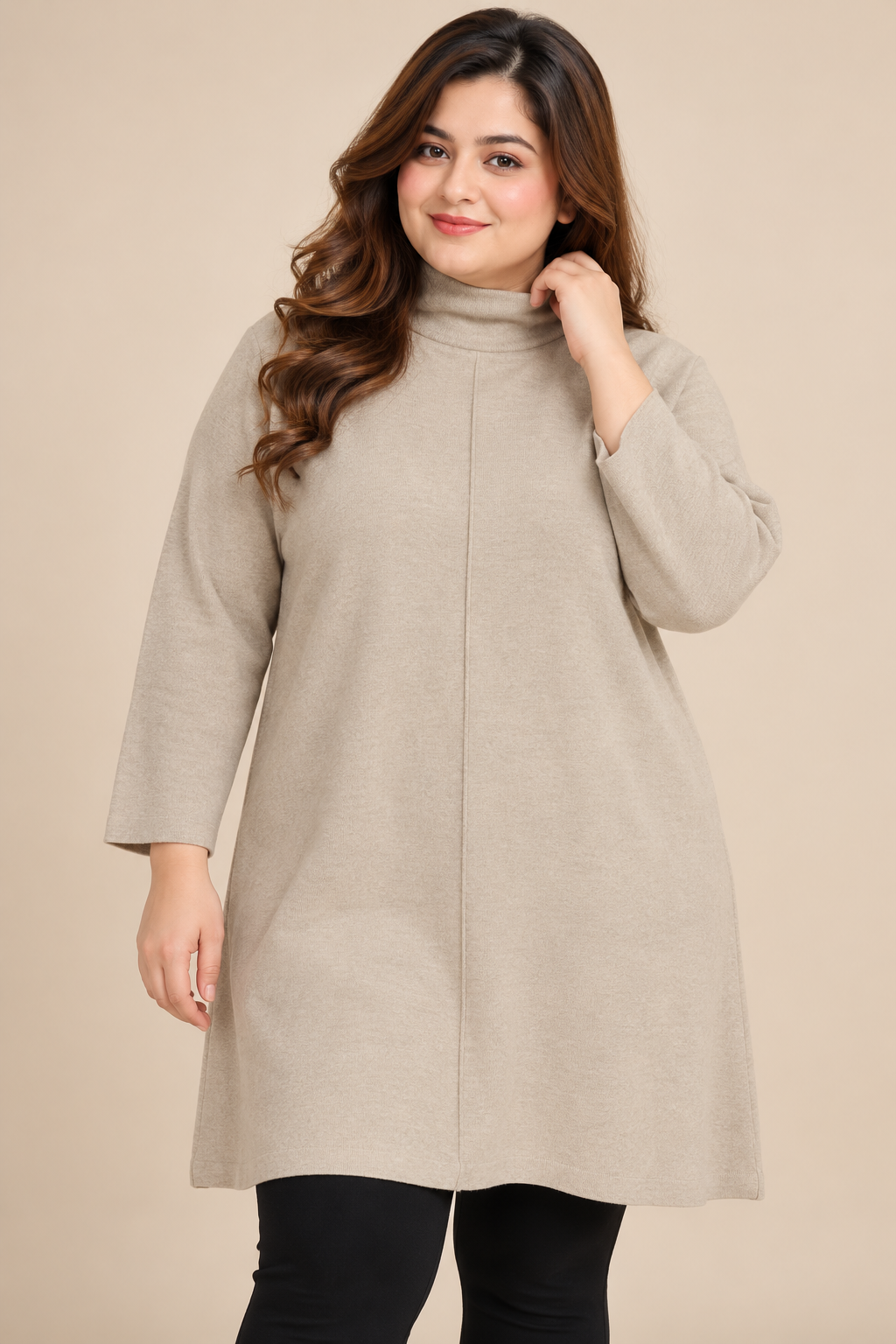 GEORGE women’s beige roll neck tunic dress in UK Size 3XL. Cosy long sleeves, relaxed plus-size fit and stylish longline design.