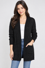George Women Black Cable Knit Longline Cardigan