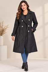 George Women Black Double-Breasted Long Trench Coat