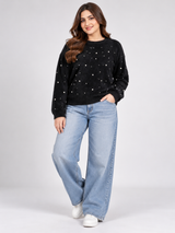GEORGE Women Black Fluffy Embellished Knit Jumper