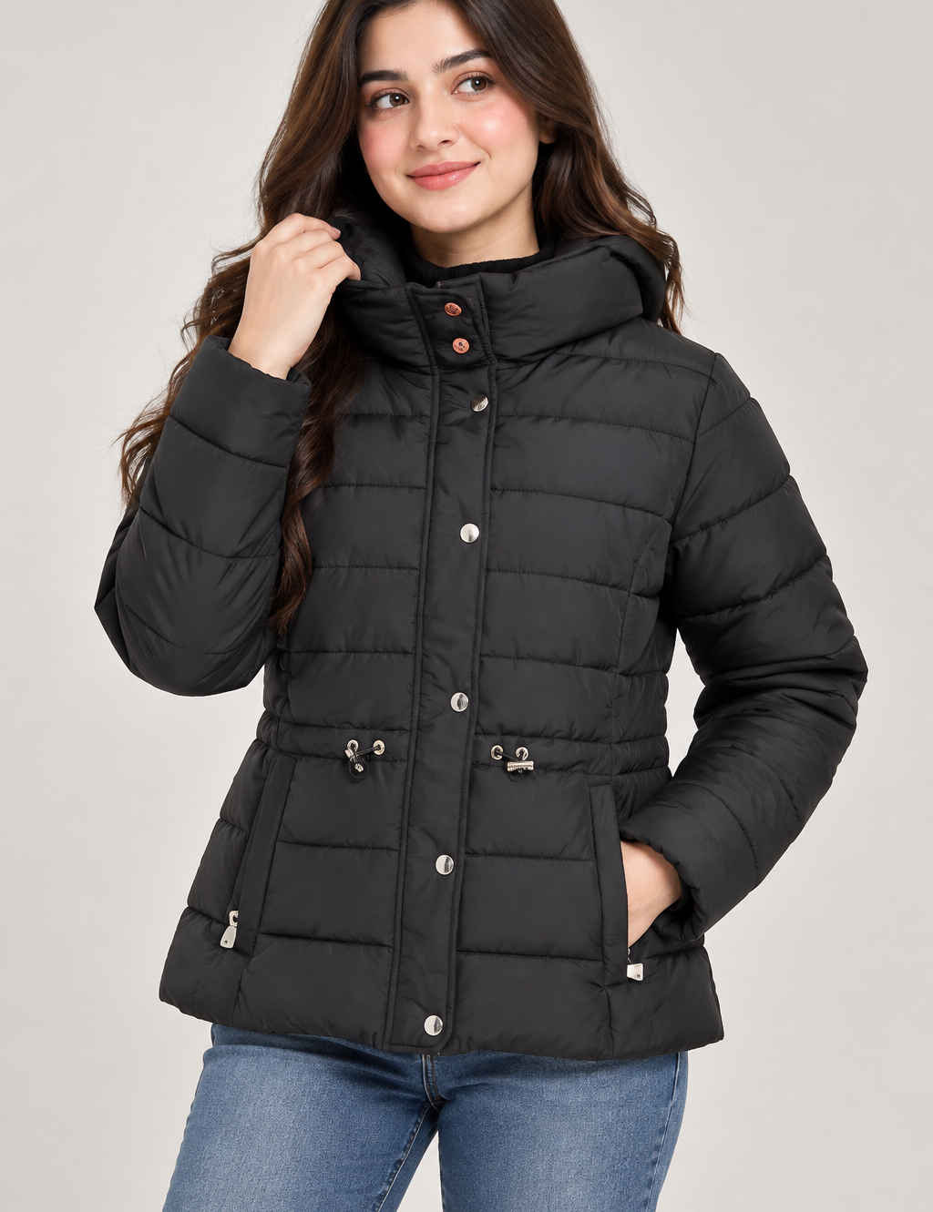 George Women’s Black Hooded Puffer Jacket in UK Size XL. Stylish quilted winter coat with warm padding, practical hood and classic black finish.